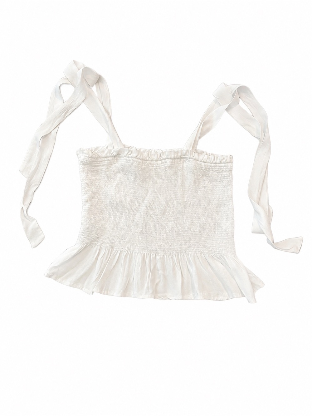 Pants Store White Smocked Tie Strap Crop Top Medium